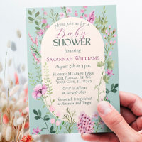 Aquarellfarben Wildblumen Grüne Lila Babydusche