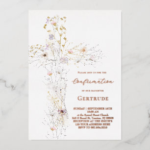 Aquarellfarben-Wildblumen Kreuzbestätigung Folieneinladung