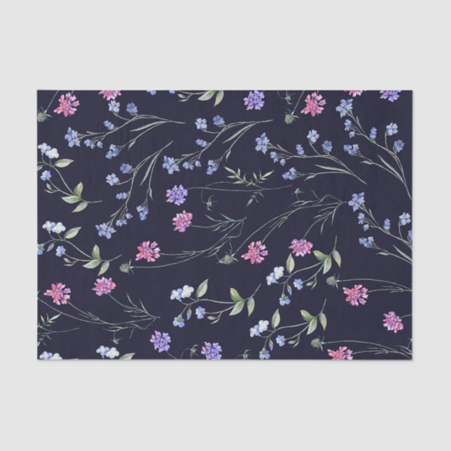 Aquarellfarben-Wildblumen, Navy-Floral-Muster Seidenpapier (Vorderseite)