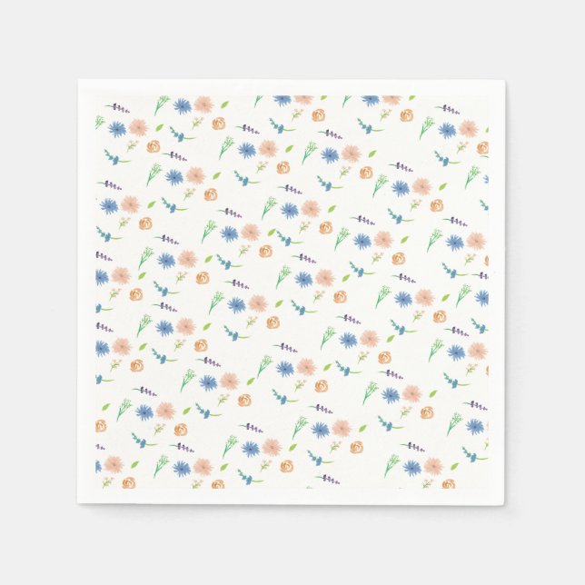 Aquarellfarben Wildblumen Pastellfarbenes Muster Serviette (Vorderseite)