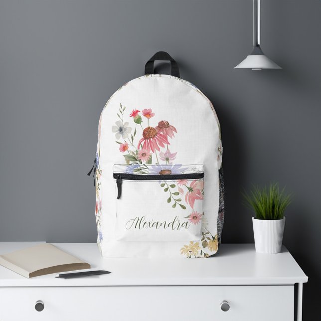 Aquarellfarben-Wildblumen Personalisierter Skriptn Bedruckter Rucksack (Watercolor Wildflowers Personalized Script Name Printed Backpack)