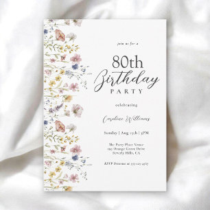 Aquarellfarben-Wildblumen zum 80. Geburtstag Einladung