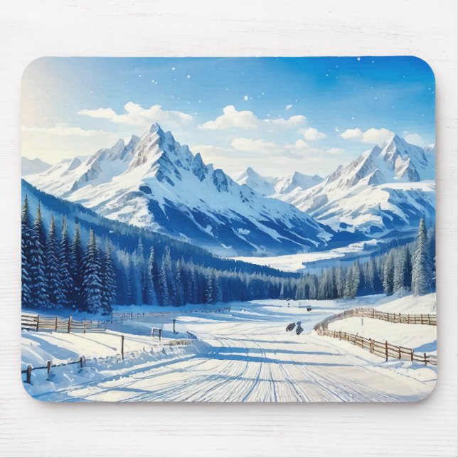 Aquarellfarben-Wintersportunterlage Mousepad (Vorne)