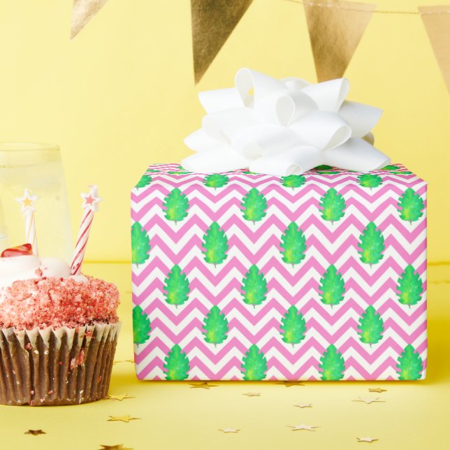 Aquarellfarben Zickzack Palm-Blätter Geschenkpapier (Geburtstagsparty)