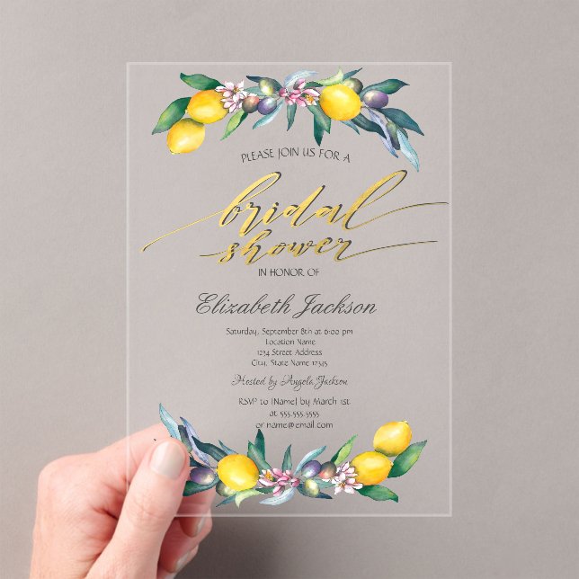 Aquarellfarben-Zitronen-Brautparty Acryleinladungen (Insitu (Handheld))
