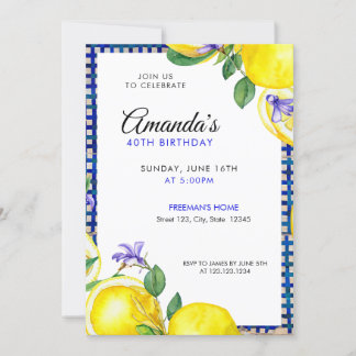 Aquarellfarben-Zitronen mit mediterranen 40. Gebur Einladung