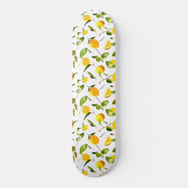 Aquarellfarben - Zitronen und Blätter 16 Skateboard (Vorderseite)