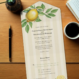 Aquarellfarben Zitronengelbe Zitrusfrüchte Rustika All In One Einladung