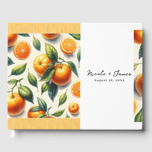 Aquarellfarben-Zitrus-Orange-Blätter Gästebuch (Vorderseite)