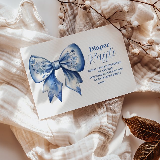 Aquarellfarbenband Dusty Blue Bow Raffle Diapper Begleitkarte (Von Creator hochgeladen)
