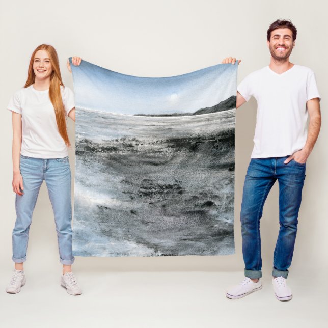 Aquarellfarbene Abstrakte Küstenstrich Rocky Beach Fleecedecke (Beispiel)