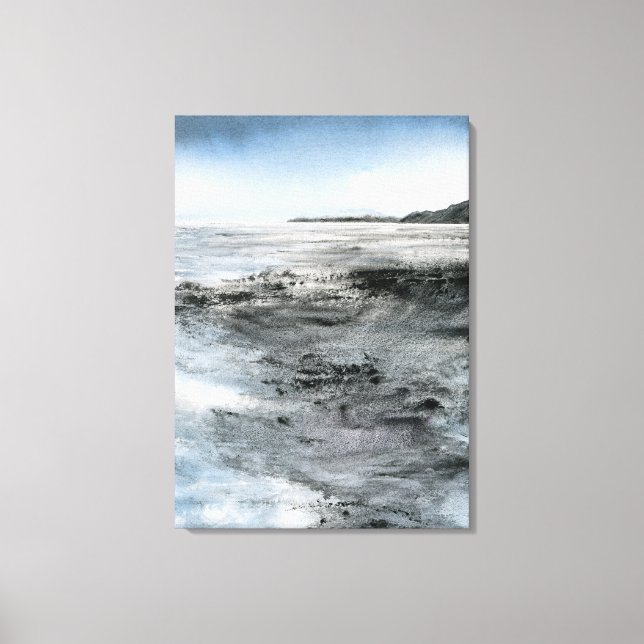 Aquarellfarbene Abstrakte Küstenstrich Rocky Beach Leinwanddruck (Vorderseite)