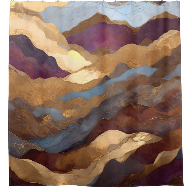 Aquarellfarbene Abstrakte Landschaftsmalerei Gold Duschvorhang (Vorderseite)
