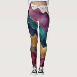 Aquarellfarbene Abstrakte Landschaftsmalerei Gold Leggings