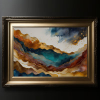 Aquarellfarbene Abstrakte Landschaftsmalerei Gold 