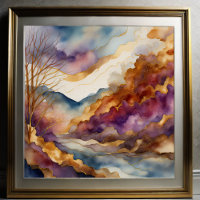 Aquarellfarbene Abstrakte Landschaftsmalerei Gold