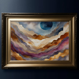 Aquarellfarbene Abstrakte Landschaftsmalerei Gold Poster