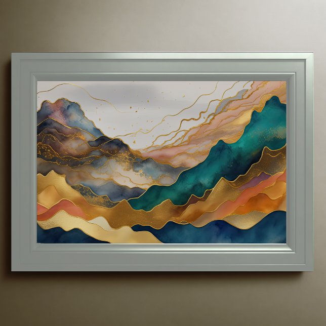 Aquarellfarbene Abstrakte Landschaftsmalerei Gold  Poster (Von Creator hochgeladen)