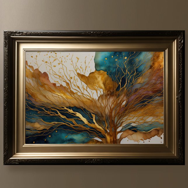 Aquarellfarbene Abstrakte Landschaftsmalerei Gold  Poster (Von Creator hochgeladen)