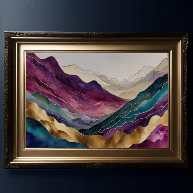 Aquarellfarbene Abstrakte Landschaftsmalerei Gold  Poster (Von Creator hochgeladen)