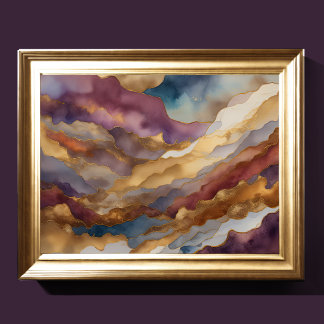 Aquarellfarbene Abstrakte Landschaftsmalerei Gold Poster