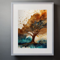 Aquarellfarbene Abstrakte Landschaftsmalerei Gold