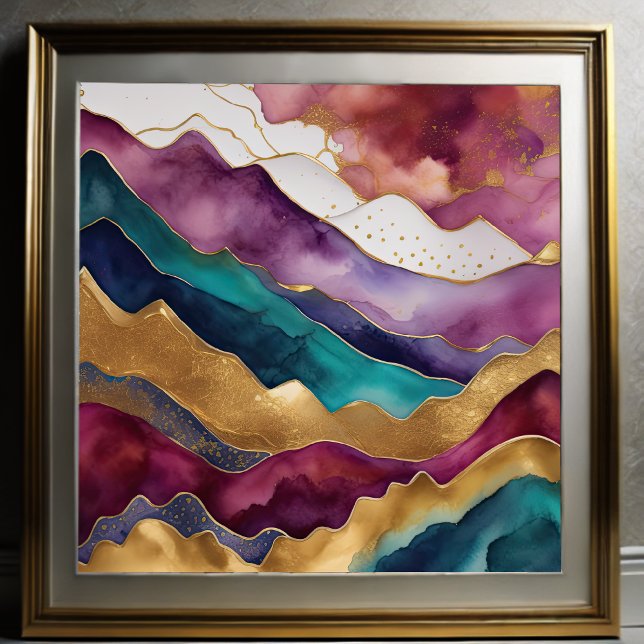 Aquarellfarbene Abstrakte Landschaftsmalerei Gold  Poster (Von Creator hochgeladen)