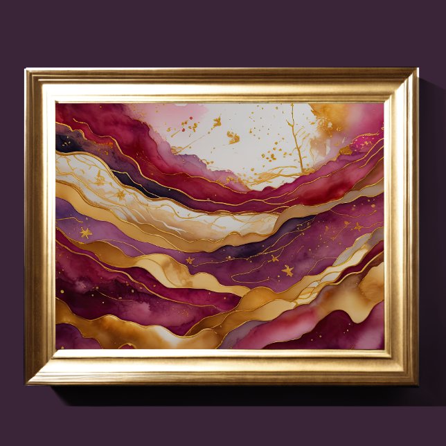 Aquarellfarbene Abstrakte Landschaftsmalerei Gold  Poster (Von Creator hochgeladen)