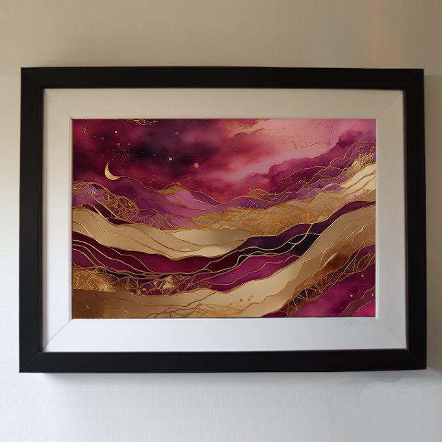 Aquarellfarbene Abstrakte Landschaftsmalerei Gold  Poster (Von Creator hochgeladen)