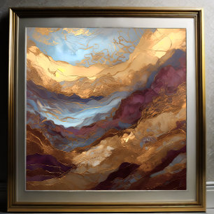 Aquarellfarbene Abstrakte Landschaftsmalerei Gold  Poster