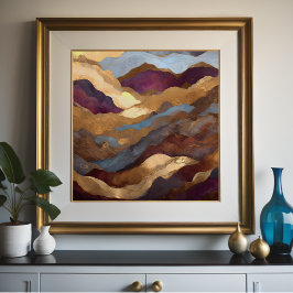 Aquarellfarbene Abstrakte Landschaftsmalerei Gold  Poster