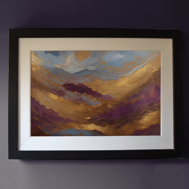 Aquarellfarbene Abstrakte Landschaftsmalerei Gold  Poster (Von Creator hochgeladen)