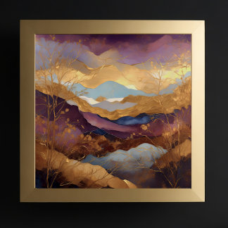 Aquarellfarbene Abstrakte Landschaftsmalerei Gold Poster