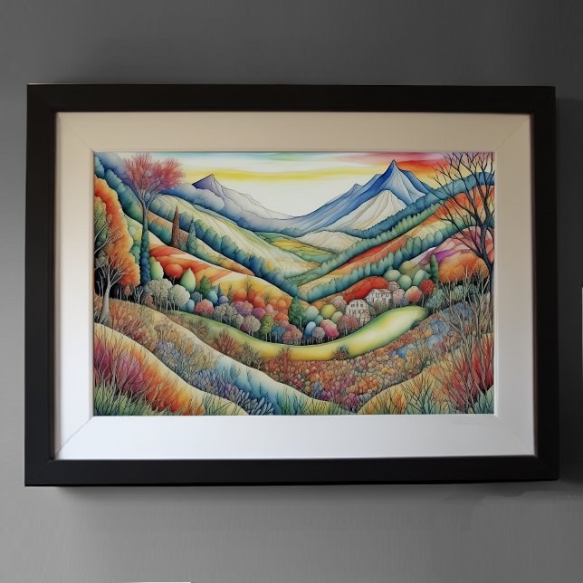 Aquarellfarbene Abstrakte Landschaftsmalerei Gold  Poster (Von Creator hochgeladen)