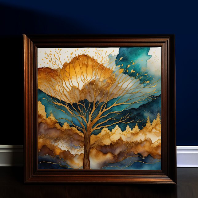 Aquarellfarbene Abstrakte Landschaftsmalerei Gold  Poster (Von Creator hochgeladen)