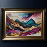 Aquarellfarbene Abstrakte Landschaftsmalerei Gold 