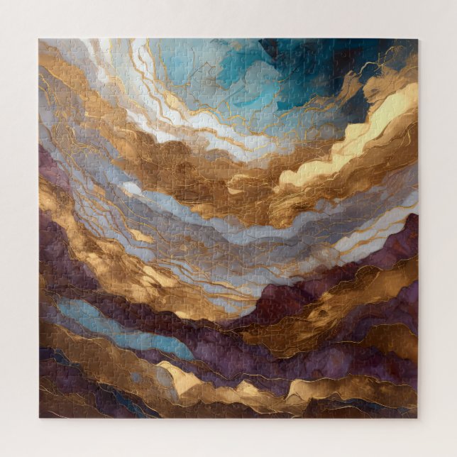 Aquarellfarbene Abstrakte Landschaftsmalerei Gold Puzzle (Vertikal)