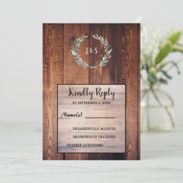 Aquarellfarbene Blätter auf rustikalem Holz mit Mo Einladung