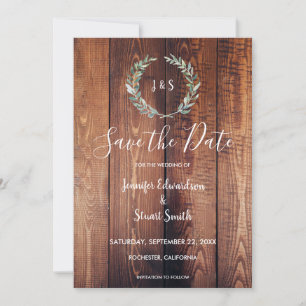 Aquarellfarbene Blätter auf rustikalen Foto Hochze Save The Date