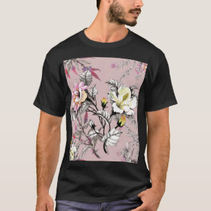 Aquarellfarbene Blätter Blume rosa Muster T-Shirt
