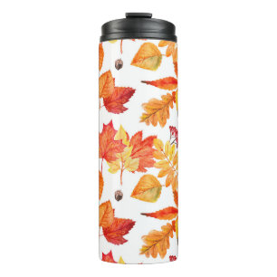 Aquarellfarbene Blätter, natürliche nahtlose Muste Thermosbecher