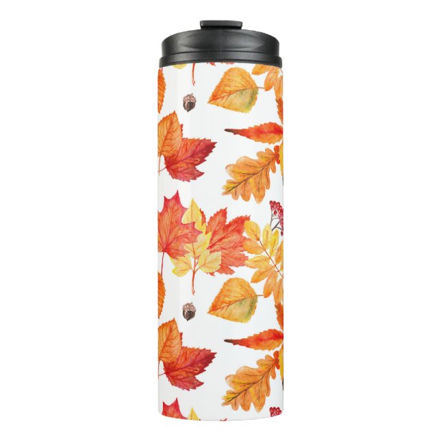 Aquarellfarbene Blätter, natürliche nahtlose Muste Thermosbecher (Vorderseite)