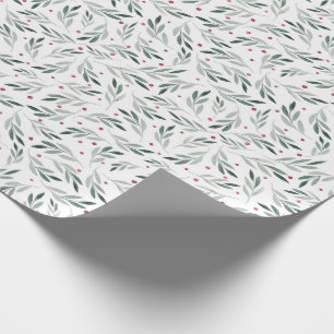 Aquarellfarbene Blätter und rote Beeren Weihnacht Geschenkpapier