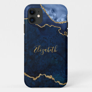 Aquarellfarbene Blue-Gold-Marmor-Agate-Geode  Case-Mate iPhone Hülle