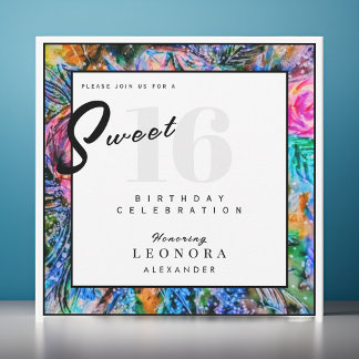 Aquarellfarbene Blume 16 . Geburtstag 16 Party Einladung