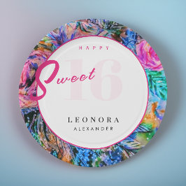 Aquarellfarbene Blume 16 . Geburtstag 16 Rosa Pappteller