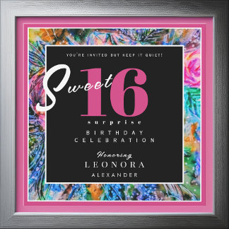 Aquarellfarbene Blume 16 . Geburtstag 16 Überrasch Einladung
