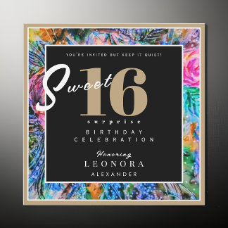 Aquarellfarbene Blume 16 . Geburtstag 16 Überrasch Einladung