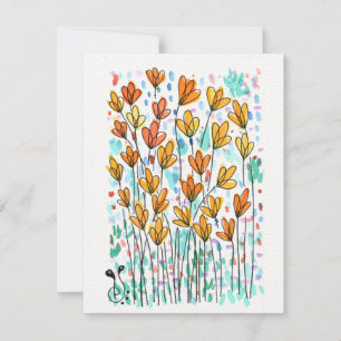 Aquarellfarbene Blume-3 (4.25"x5.5") Flachnotiskar Mitteilungskarte