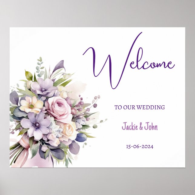 Aquarellfarbene Blume. Begrüßungszeichen. Poster (Vorne)